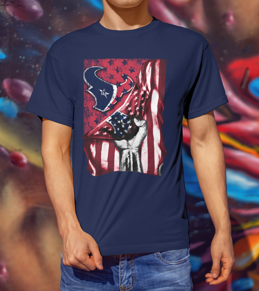 Houston Texans Stars And Stripes American Flag Fist T-Shirt