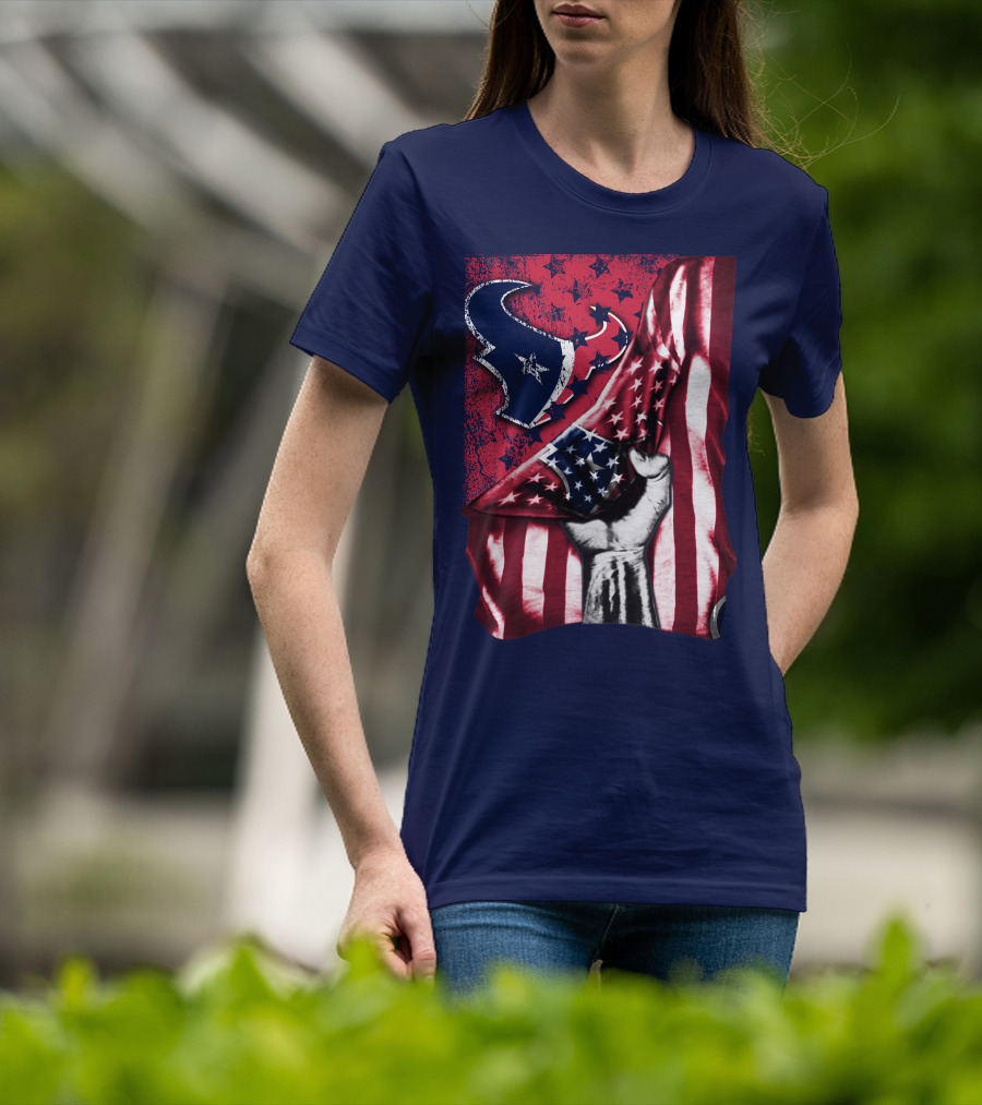 Houston Texans Stars And Stripes American Flag Fist T-Shirt