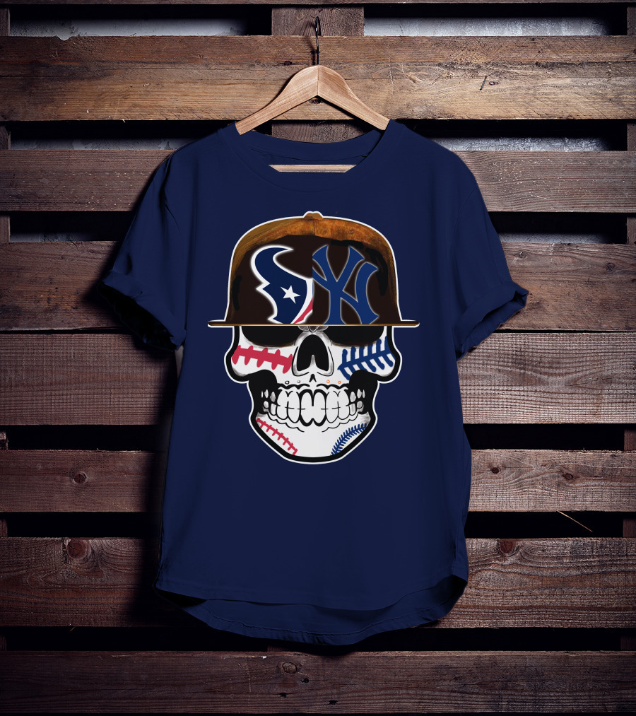 Houston Texans Yankees Skull Baseball T-Shirt