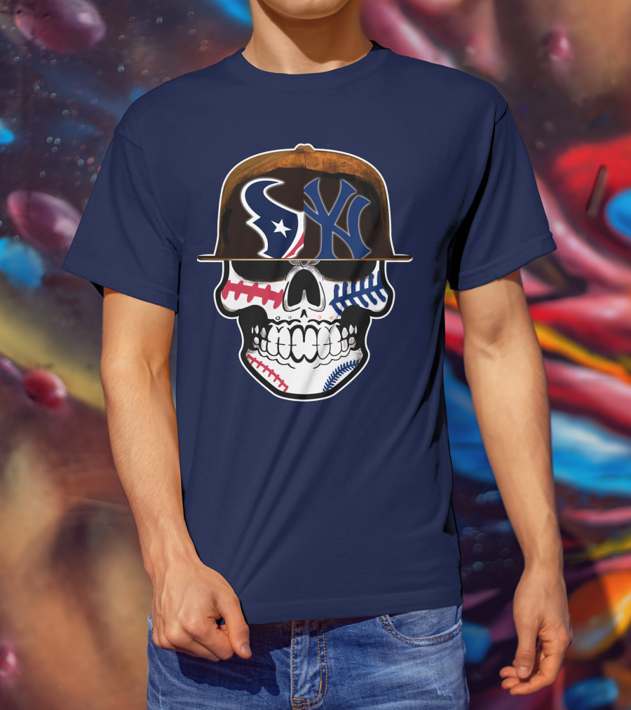 Houston Texans Yankees Skull Baseball T-Shirt