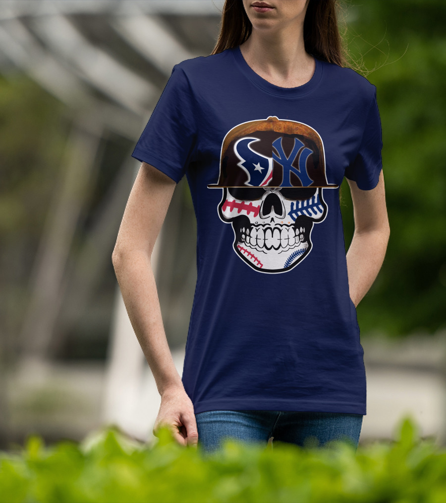 Houston Texans Yankees Skull Baseball T-Shirt