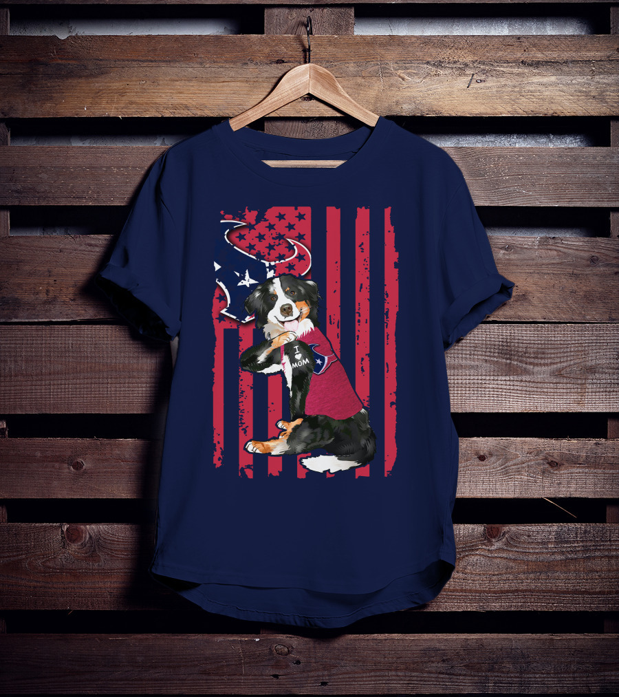 Border Collie I Love Mom Houston Texans Patriotic T-Shirt
