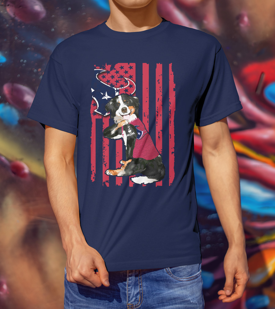 Border Collie I Love Mom Houston Texans Patriotic T-Shirt