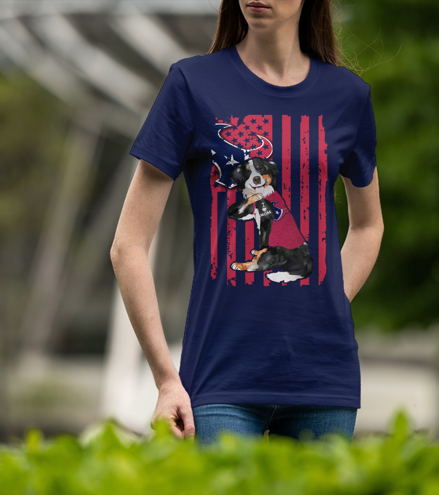 Border Collie I Love Mom Houston Texans Patriotic T-Shirt