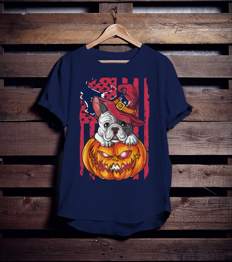 Hlw Bulldog Houston Texans Halloween Jack-o'-Lantern Witch Hat T-Shirt