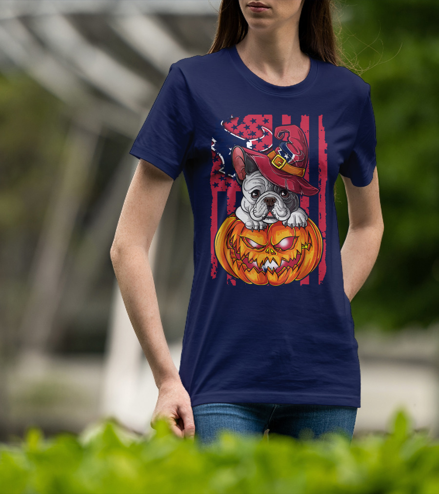 Hlw Bulldog Houston Texans Halloween Jack-o'-Lantern Witch Hat T-Shirt
