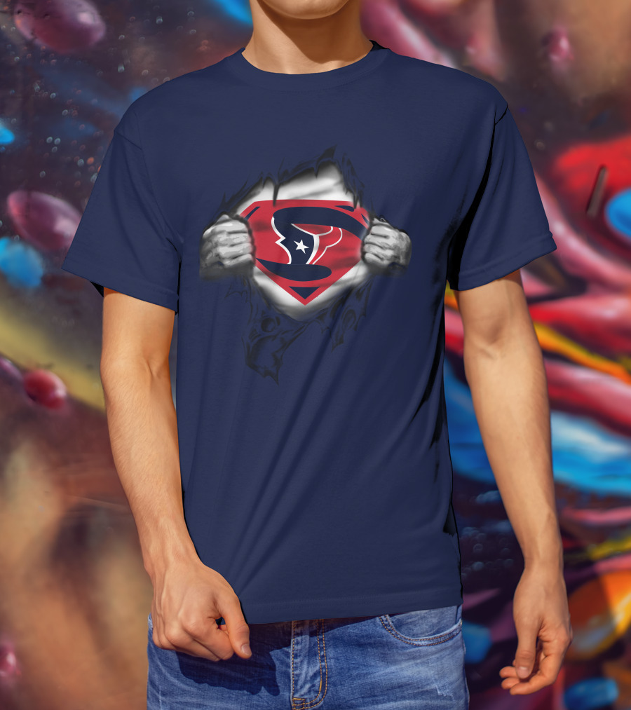 Houston Texans 19 Superman Logo Busting Out T-Shirt