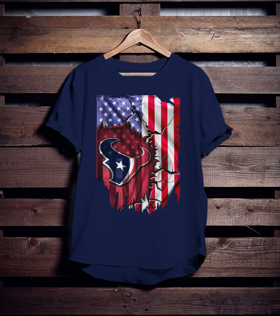 Flag Houston Texans American Flag Background T-Shirt