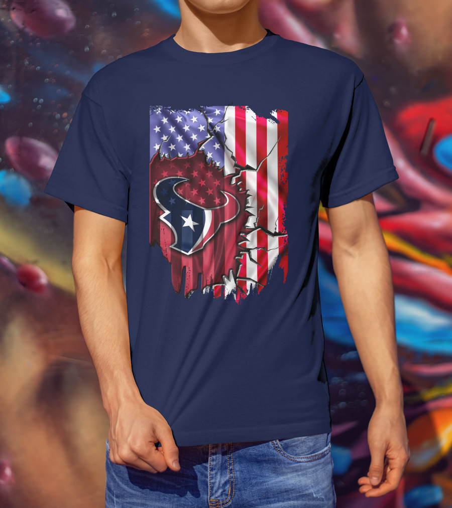 Flag Houston Texans American Flag Background T-Shirt
