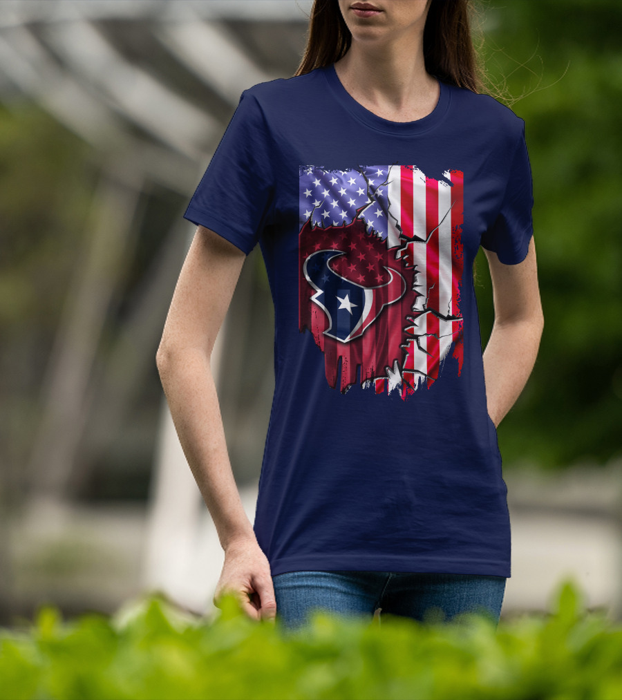 Flag Houston Texans American Flag Background T-Shirt