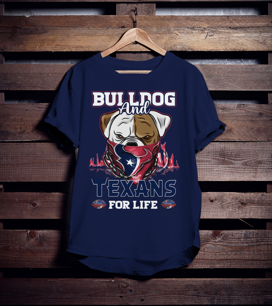 Bulldog And Texans For Life Houston Texans Fan Bulldog With Team Logo Bandana T-Shirt