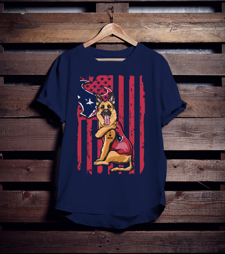 German Shepherd I Love Mom Houston Texans Flag T-Shirt
