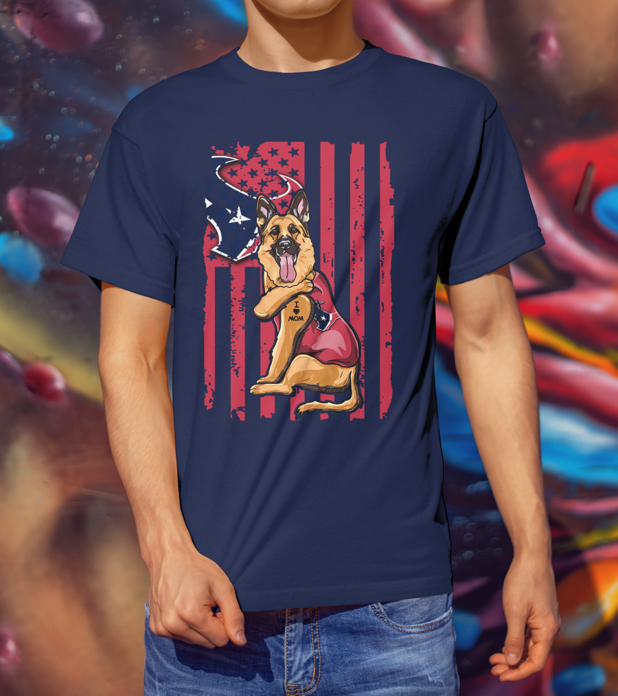 German Shepherd I Love Mom Houston Texans Flag T-Shirt