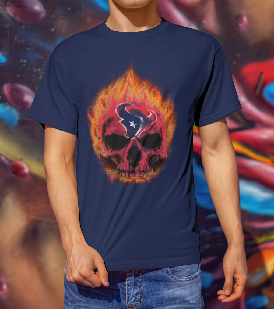 Houston Texans Flaming Skull T-Shirt