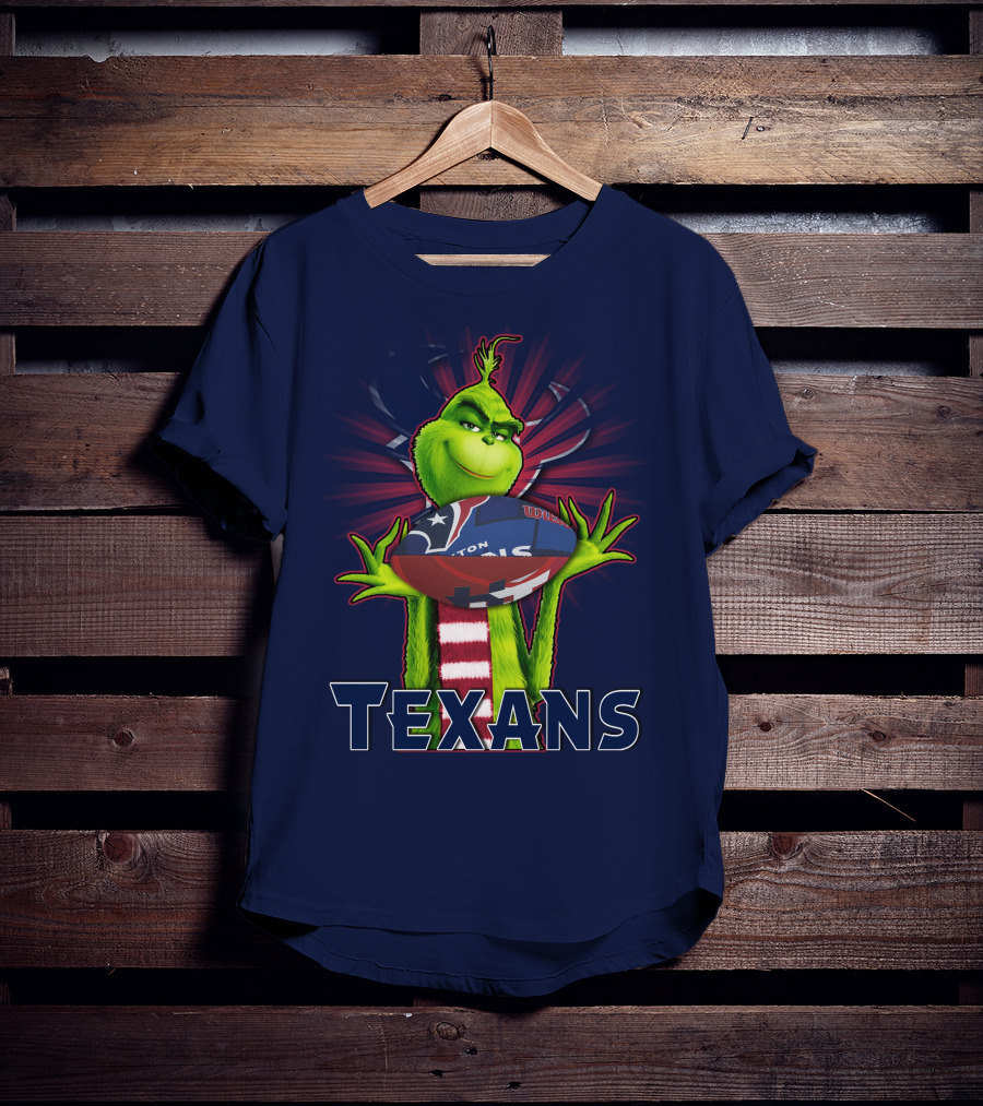 Grinch Holding Texans Football T-Shirt