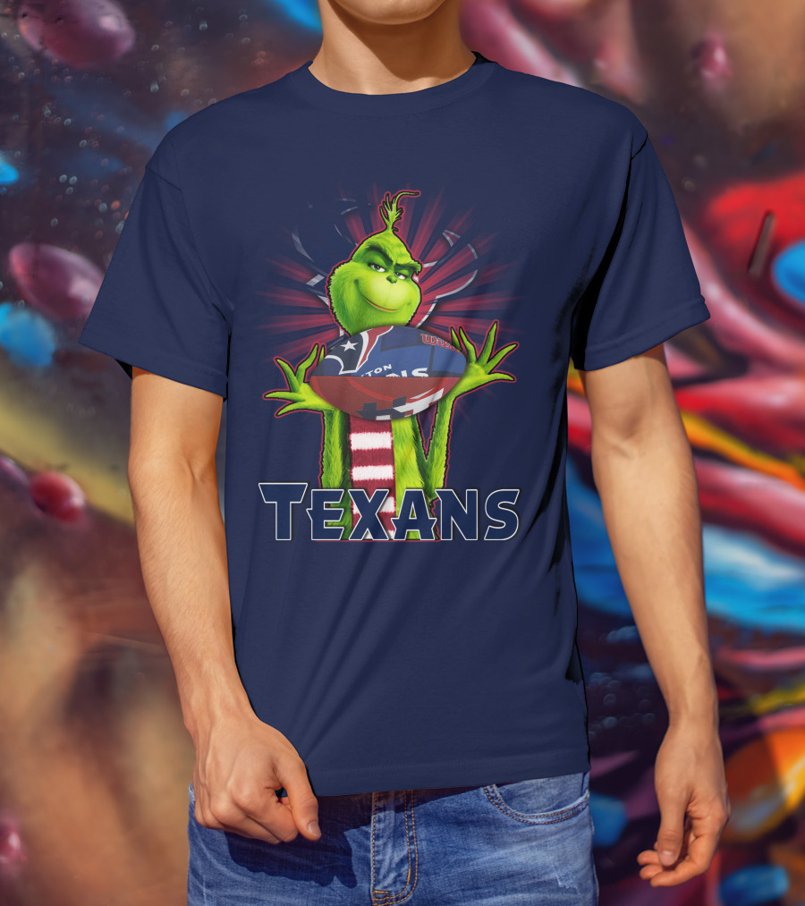 Grinch Holding Texans Football T-Shirt