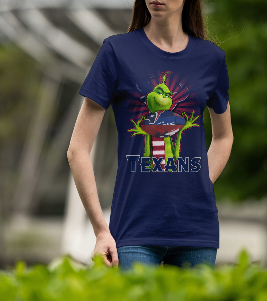 Grinch Holding Texans Football T-Shirt