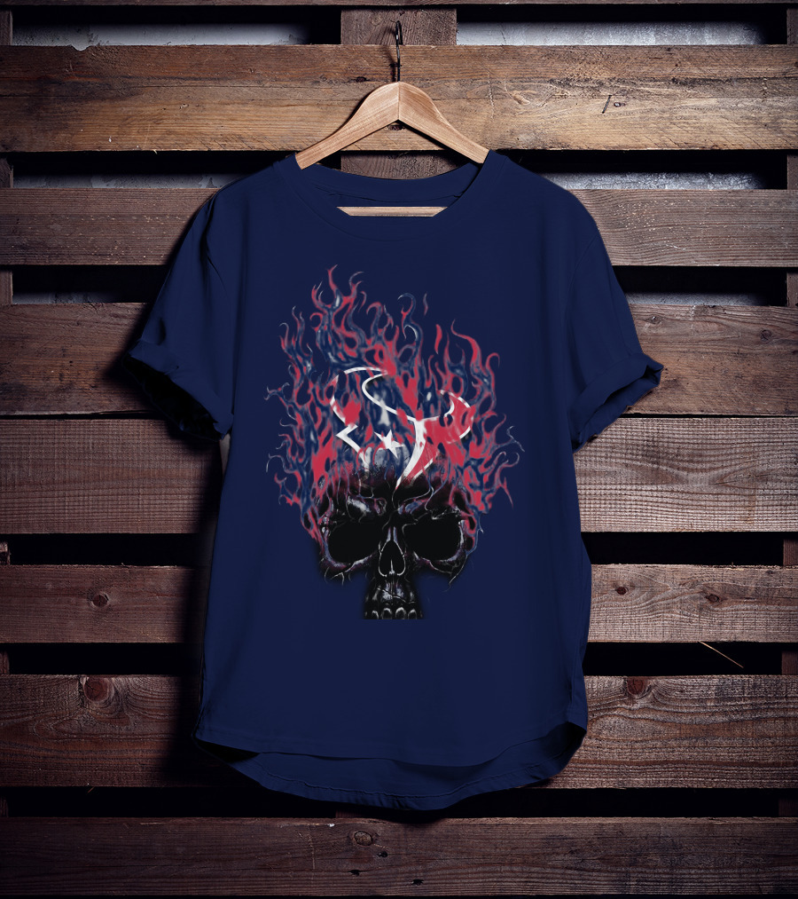 Houston Texans Skull With Fiery Logo And Flames T-Shirt