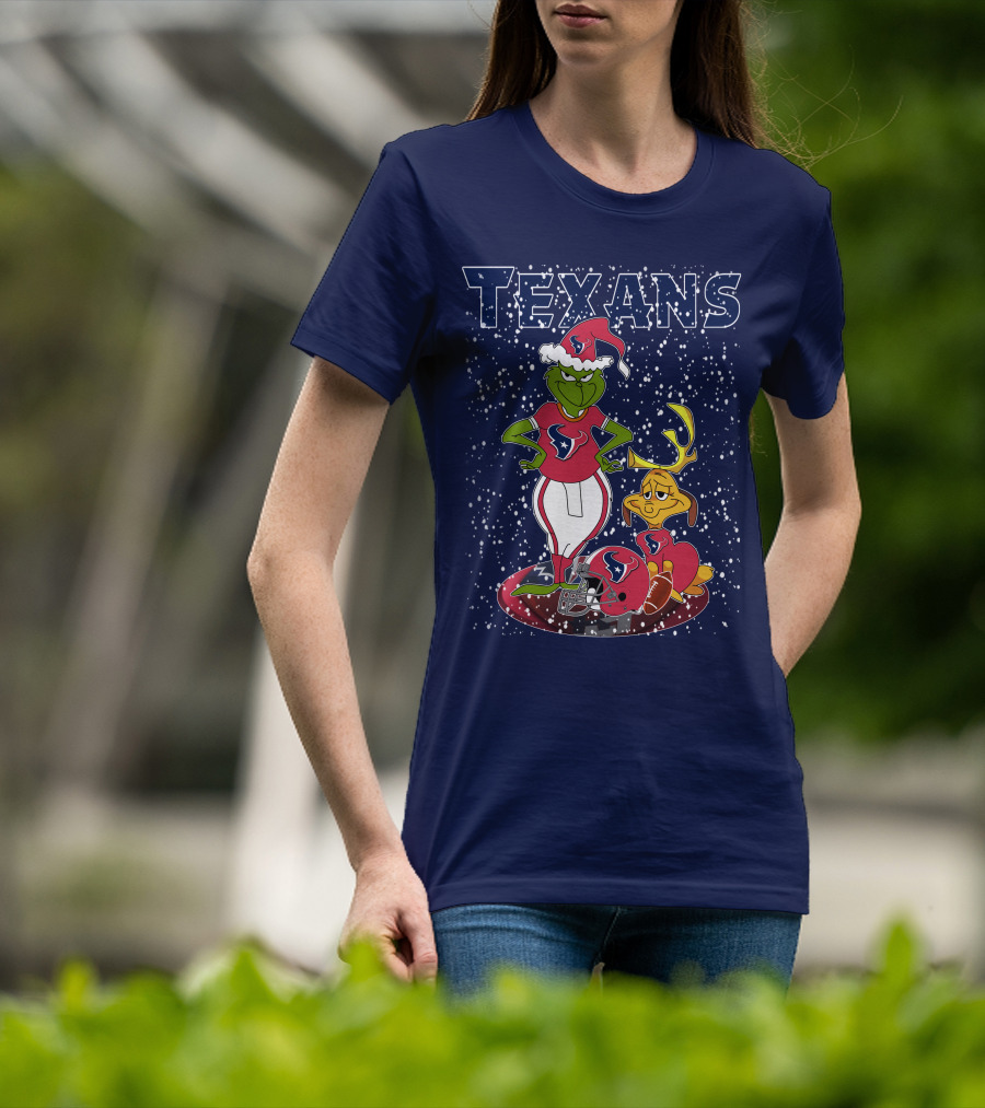 Grinch Christmas Houston Texans Holiday Football Collaboration T-Shirt