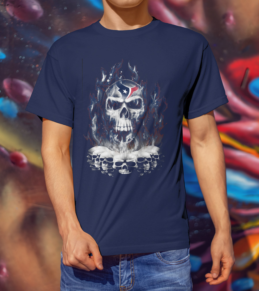 Houston Texans 28 Skull Flame T-Shirt