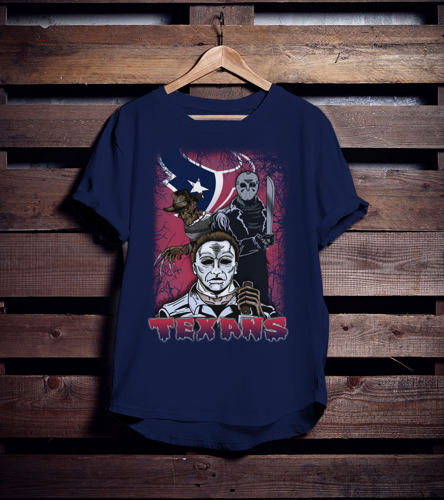 Texans Horror Icons With Houston Flag T-Shirt