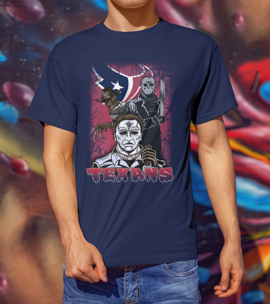 Texans Horror Icons With Houston Flag T-Shirt