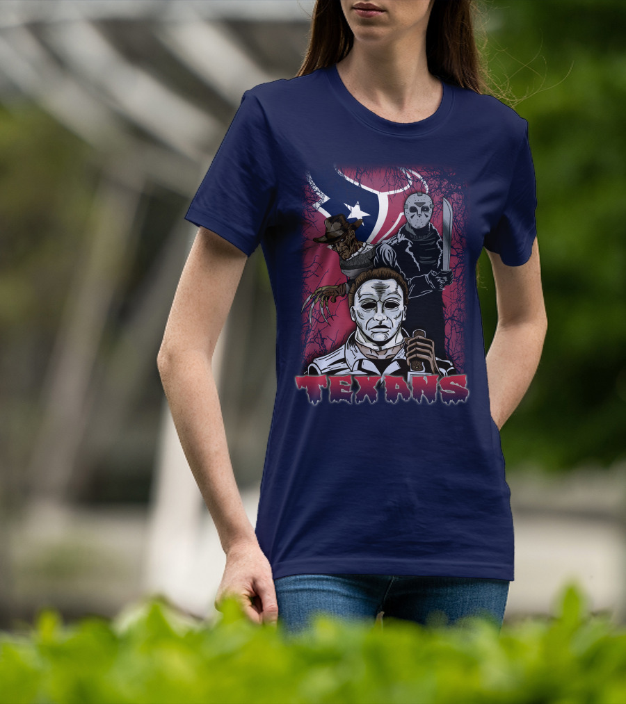 Texans Horror Icons With Houston Flag T-Shirt
