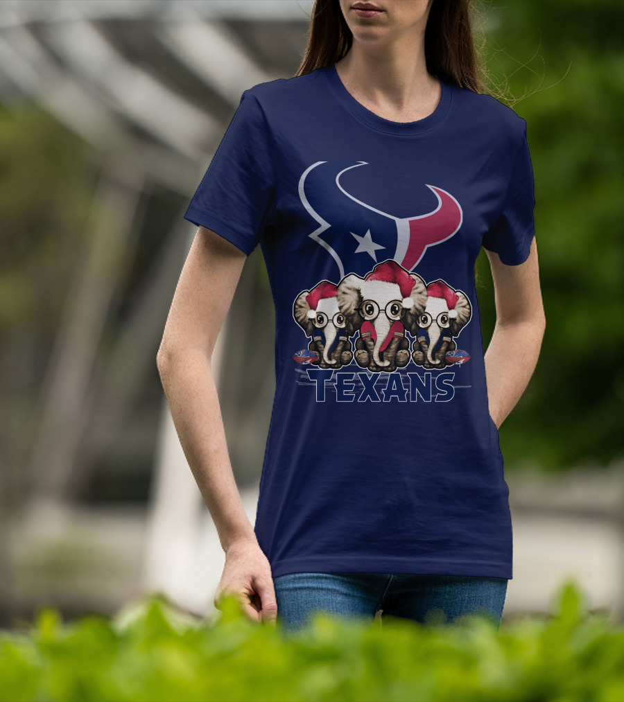 Elephants In Christmas Hats With Houston Texans T-Shirt