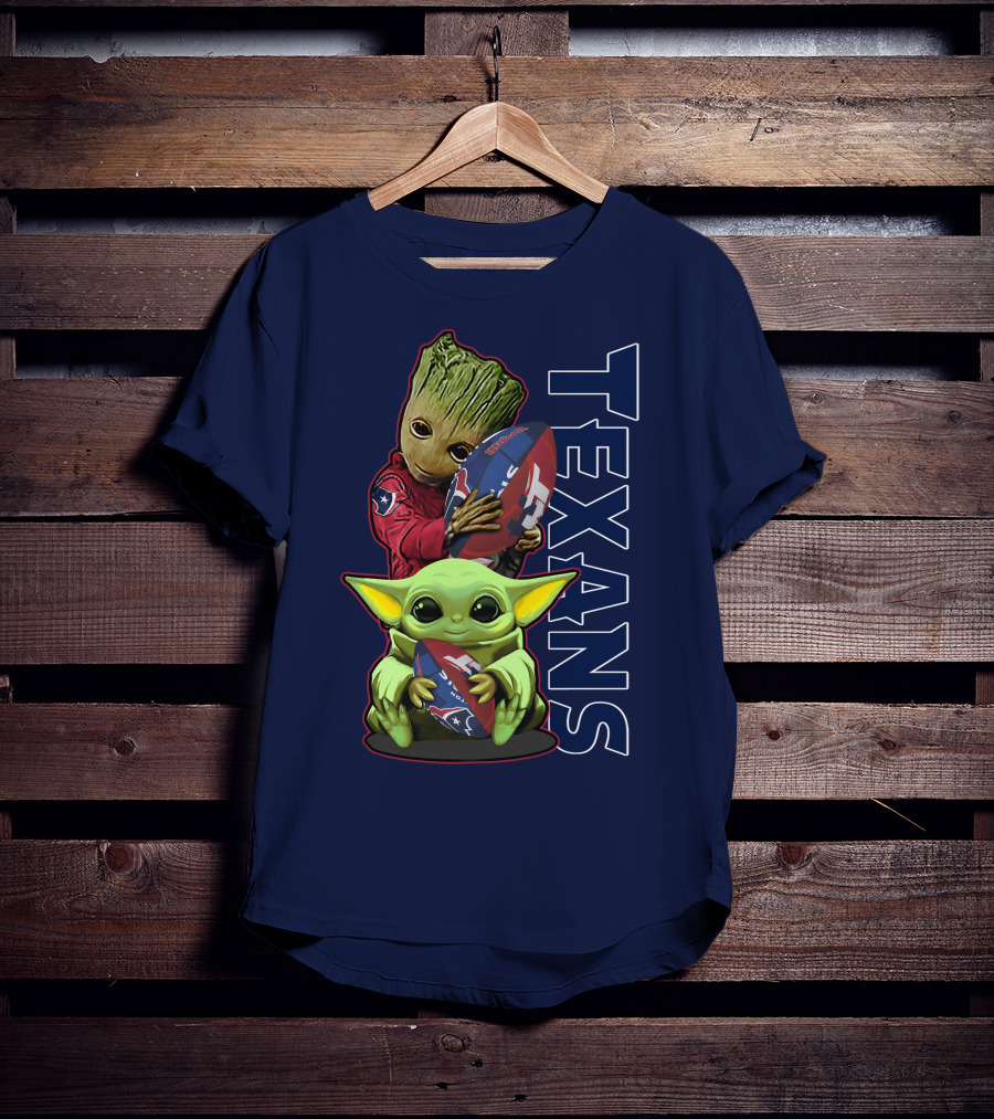 Texans Groot Baby Yoda Holding Houston Football T-Shirt
