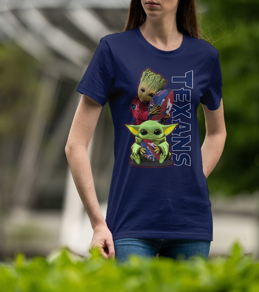 Texans Groot Baby Yoda Holding Houston Football T-Shirt