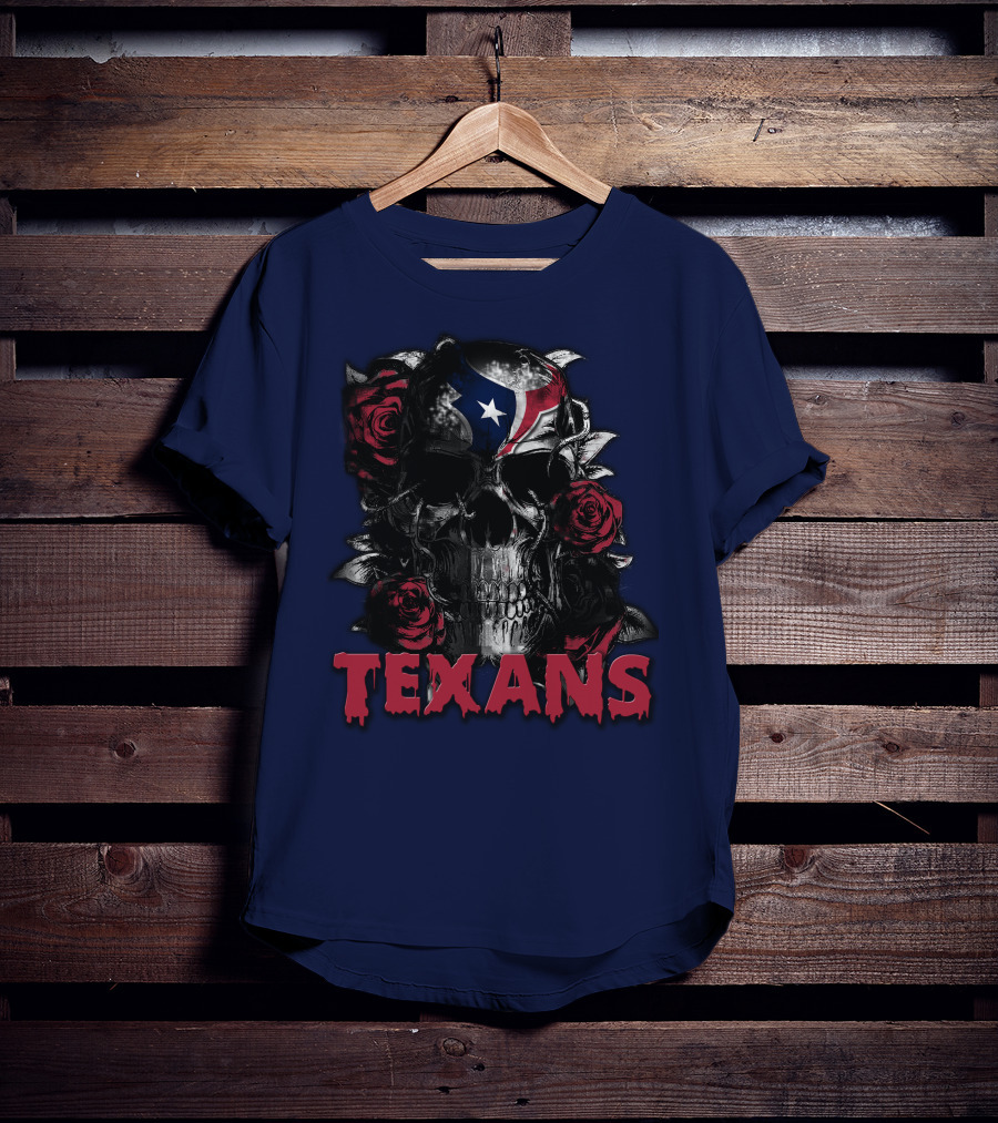 Texans Skull With Roses And Helmet T-Shirt