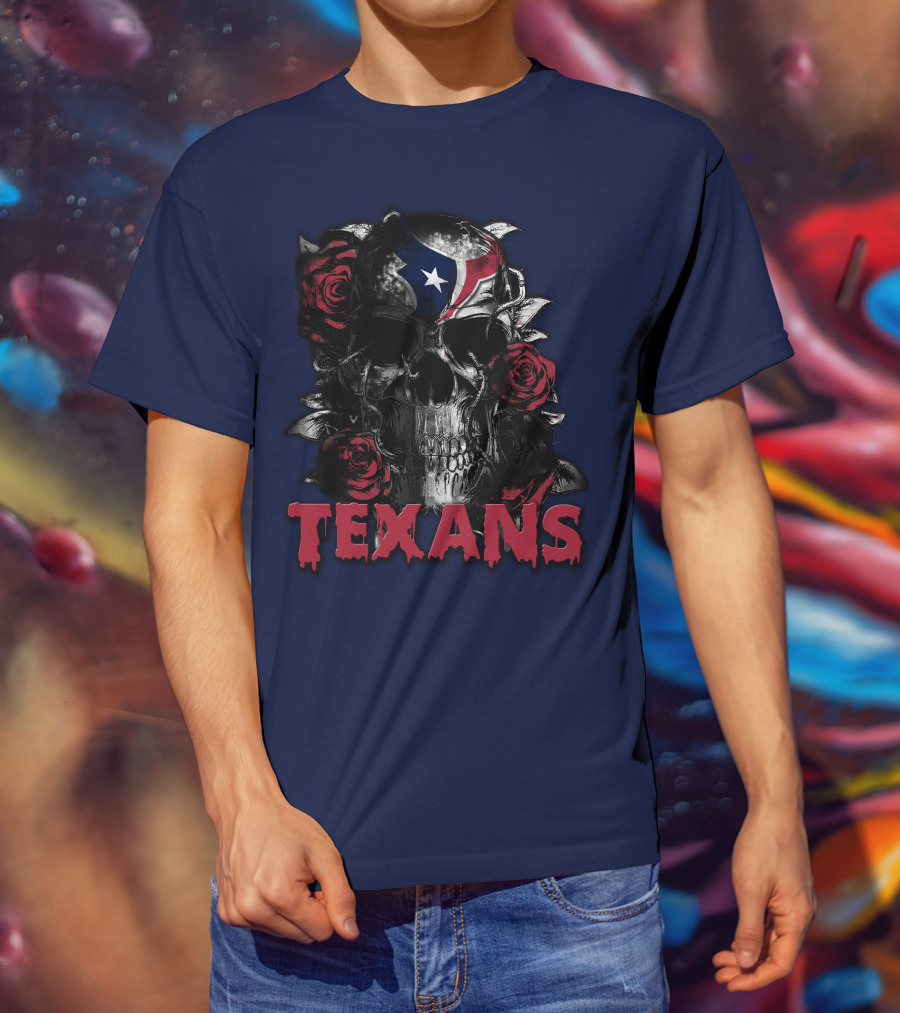 Texans Skull With Roses And Helmet T-Shirt