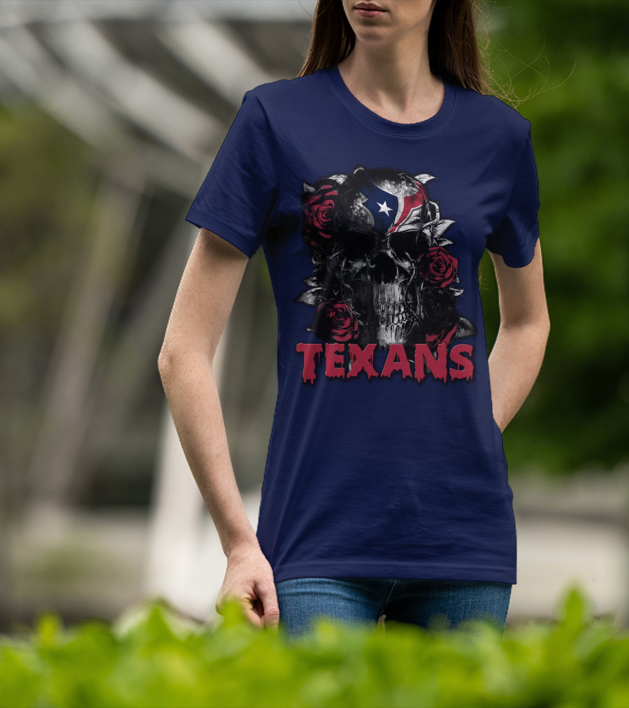 Texans Skull With Roses And Helmet T-Shirt