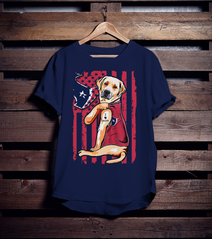 Labrador Retriever I Love Mom Houston Texans Fan American Flag T-Shirt