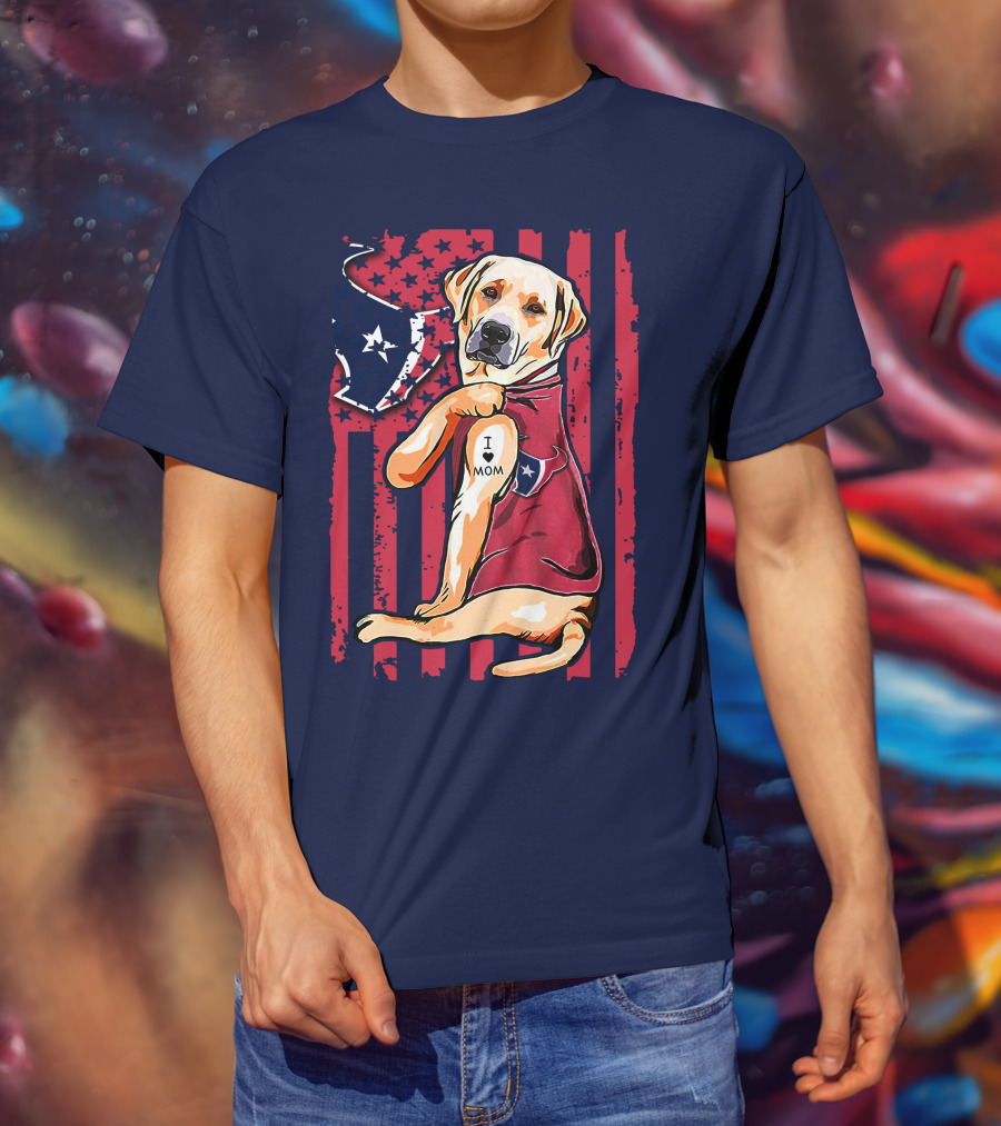 Labrador Retriever I Love Mom Houston Texans Fan American Flag T-Shirt