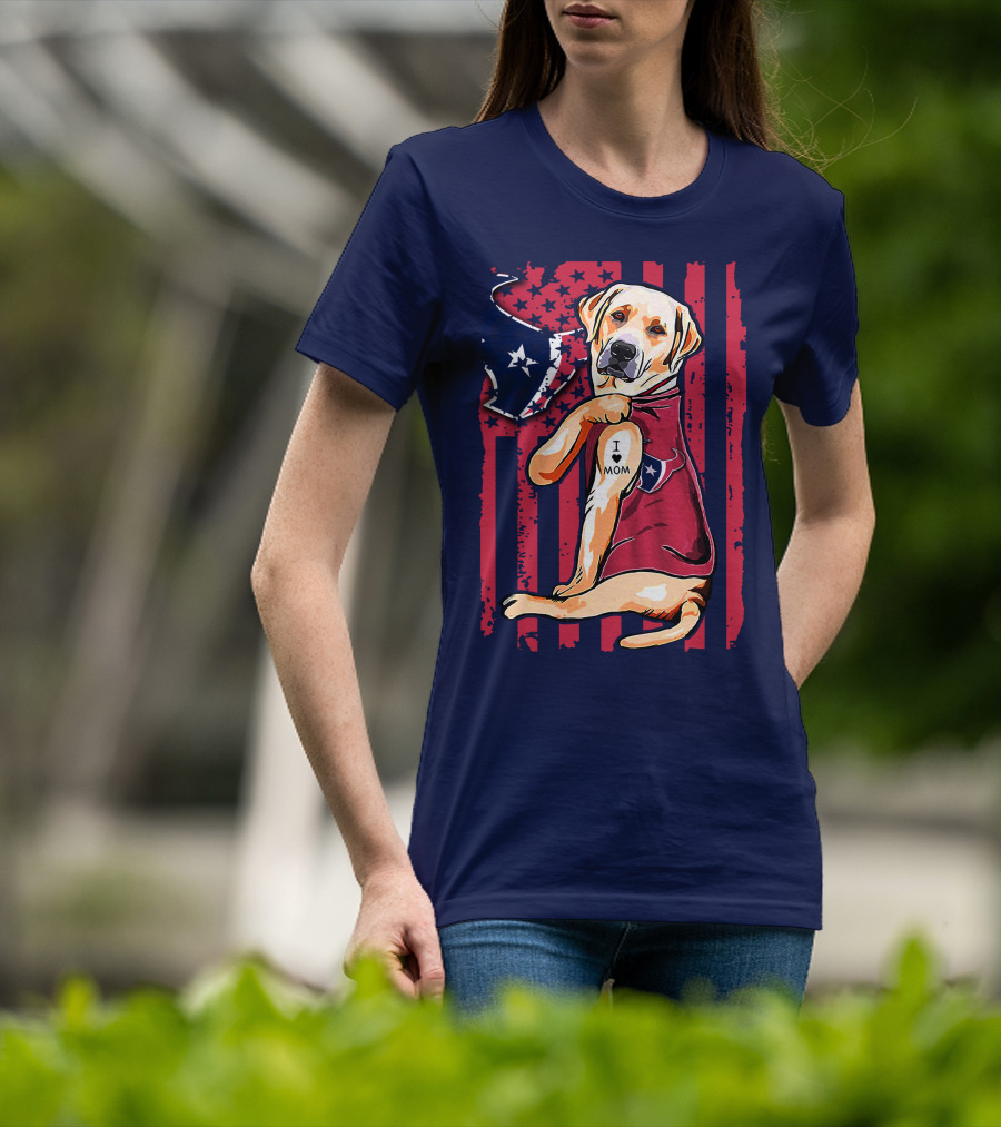 Labrador Retriever I Love Mom Houston Texans Fan American Flag T-Shirt