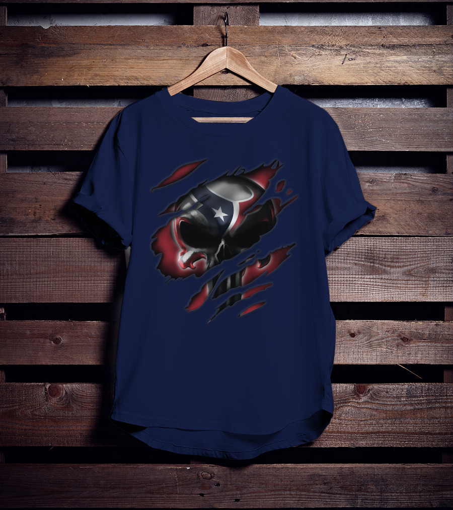 Houston Texans 68 Skull Logo Ripped T-Shirt