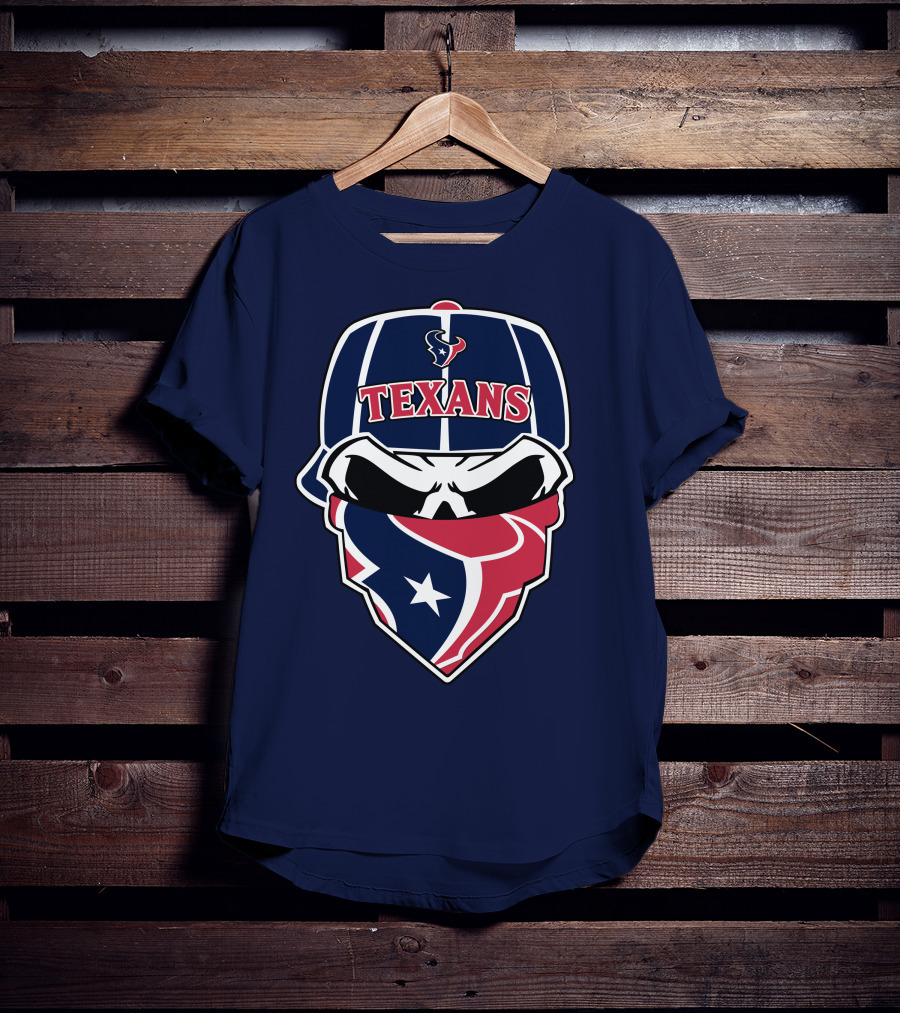 Houston Texans Skull Bandana And Cap T-Shirt