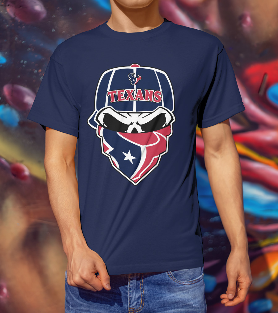 Houston Texans Skull Bandana And Cap T-Shirt