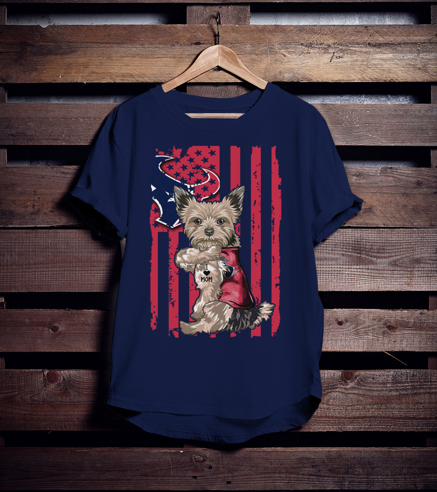 Yorkshire Terrier I Love Mom Houston Texans American Flag T-Shirt