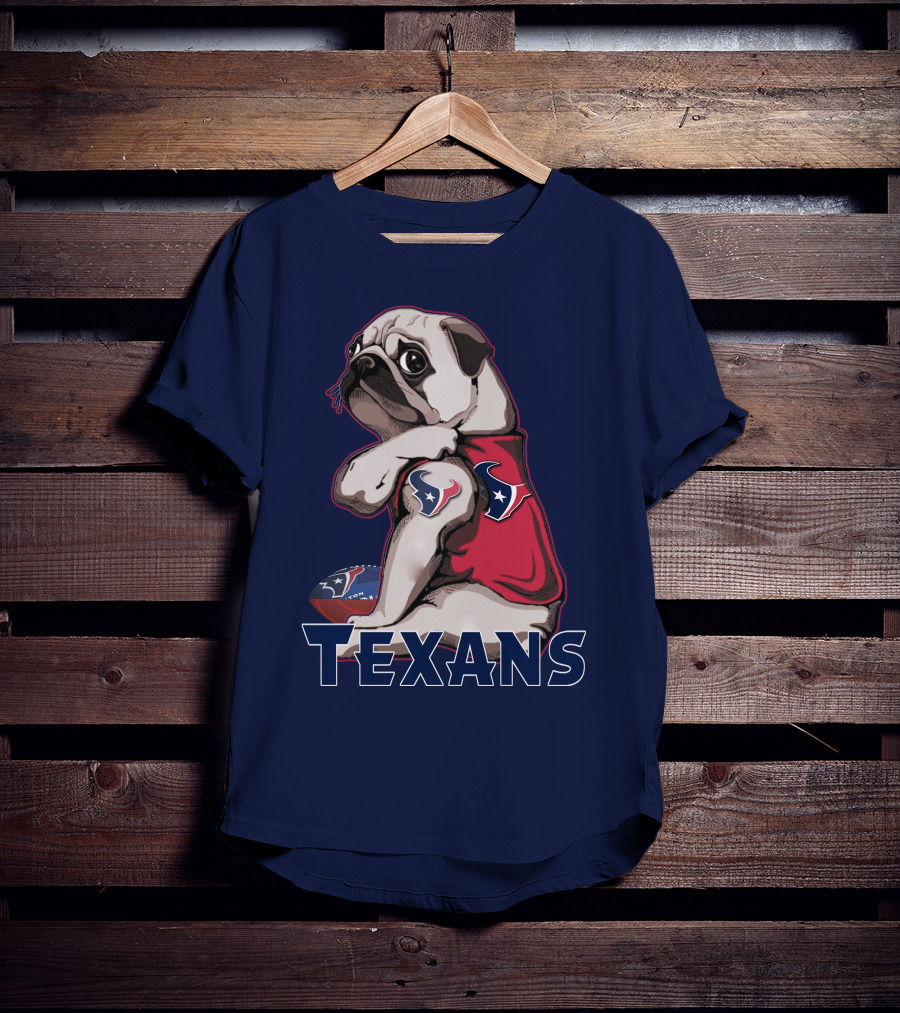 Pug Wearing Houston Texans Football Jersey T-Shirt