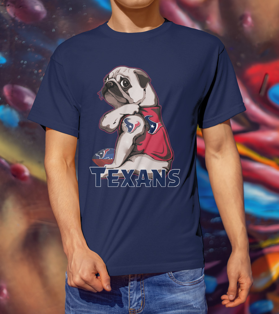 Pug Wearing Houston Texans Football Jersey T-Shirt