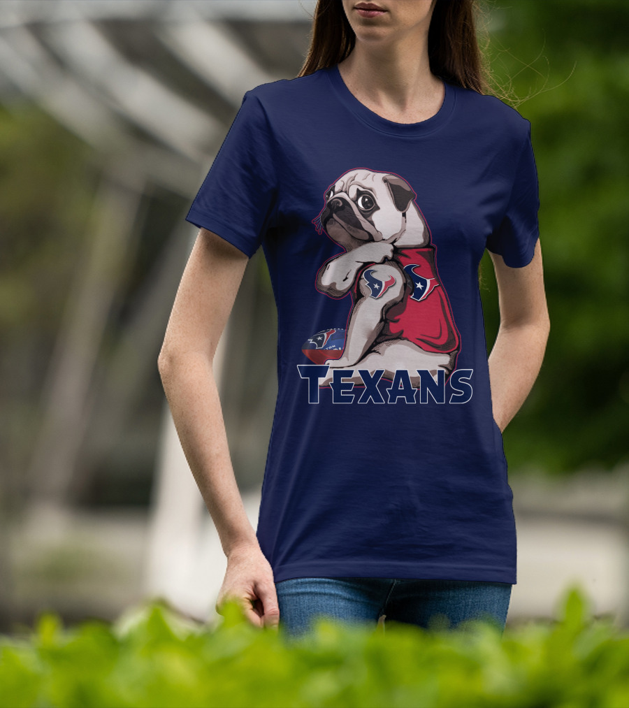 Pug Wearing Houston Texans Football Jersey T-Shirt