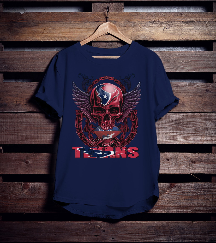 Texans Houston Football Skull Wings Chain T-Shirt