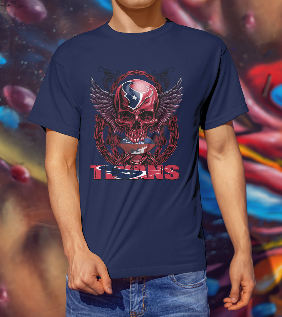 Texans Houston Football Skull Wings Chain T-Shirt