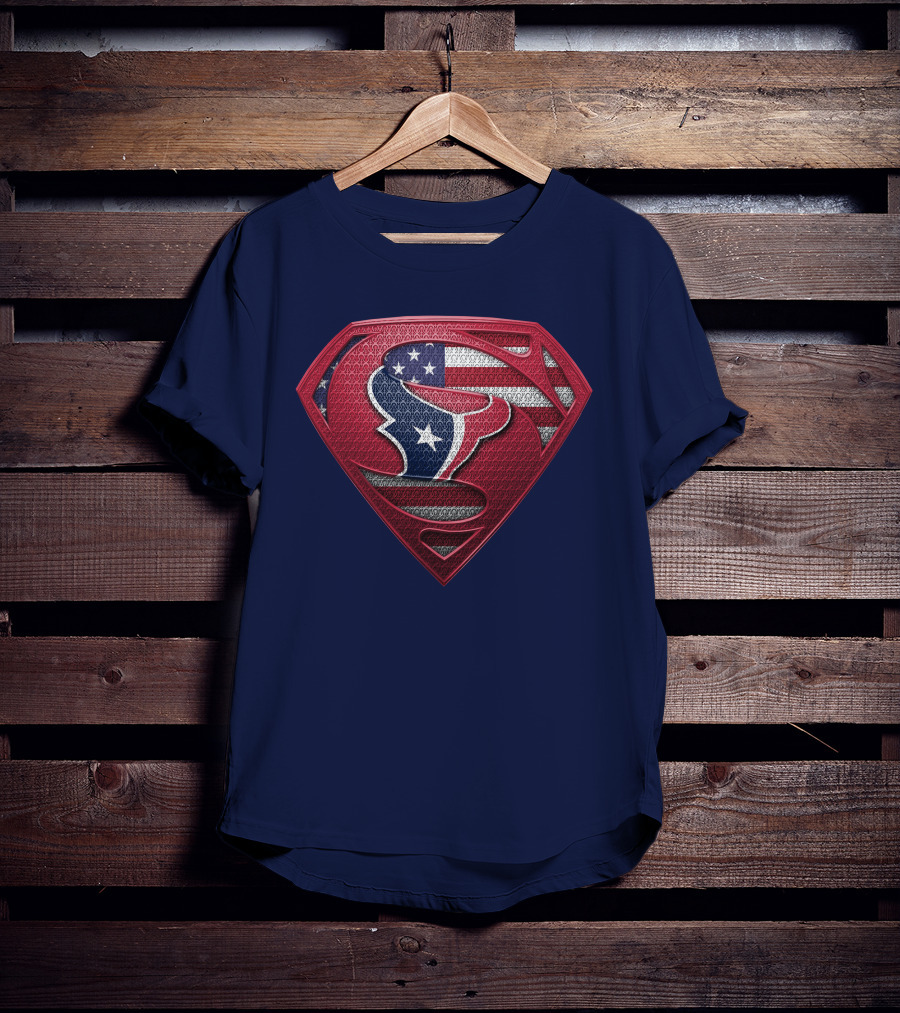 Spm Houston Texans Superman Shield American Flag T-Shirt