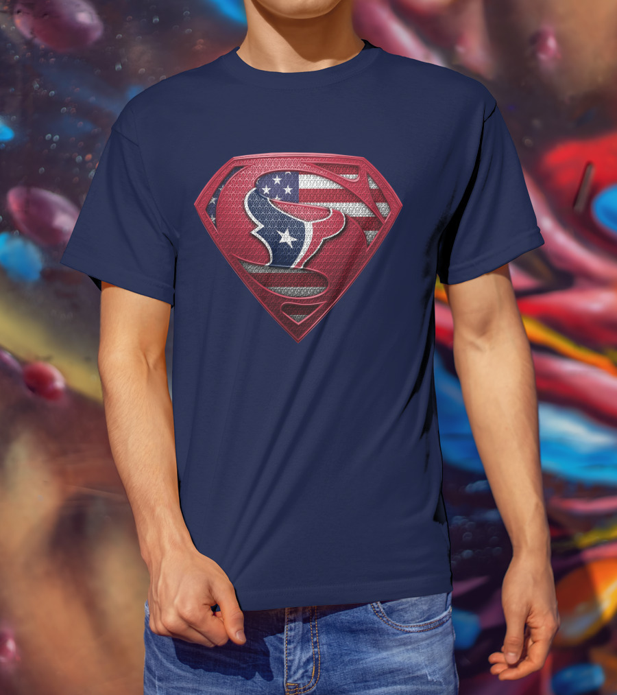 Spm Houston Texans Superman Shield American Flag T-Shirt