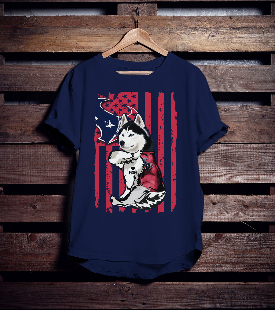 Siberian Husky I Love Mom Houston Texans Flag T-Shirt