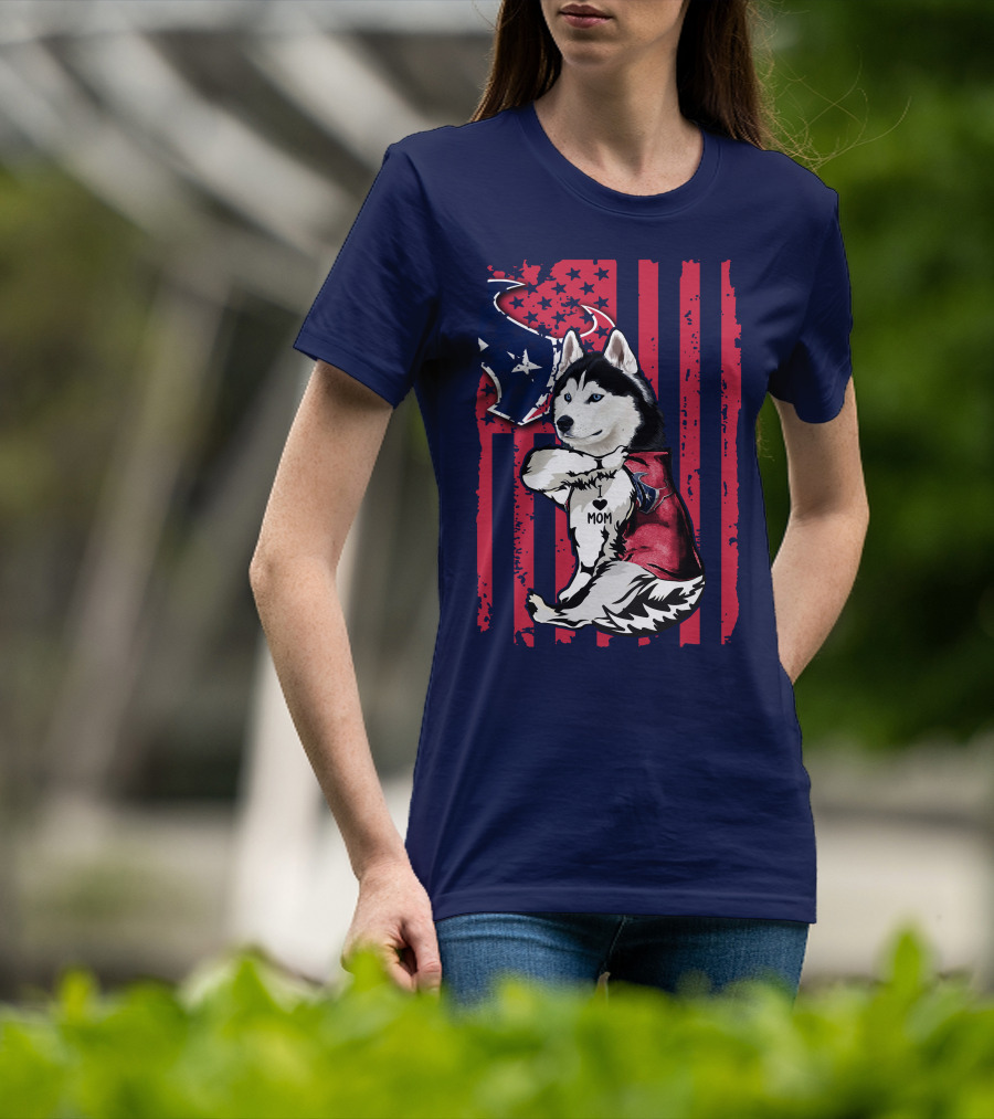 Siberian Husky I Love Mom Houston Texans Flag T-Shirt