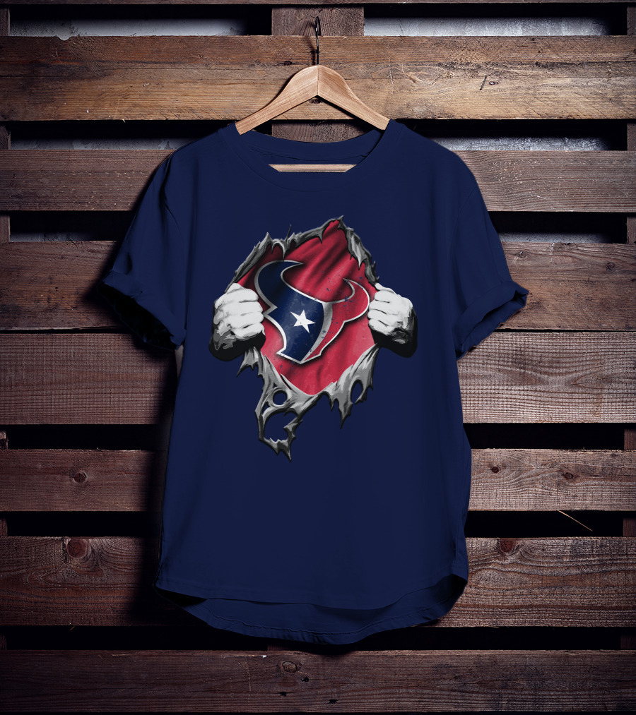 Torn Houston Texans Logo Hidden Beneath Rip Effect T-Shirt